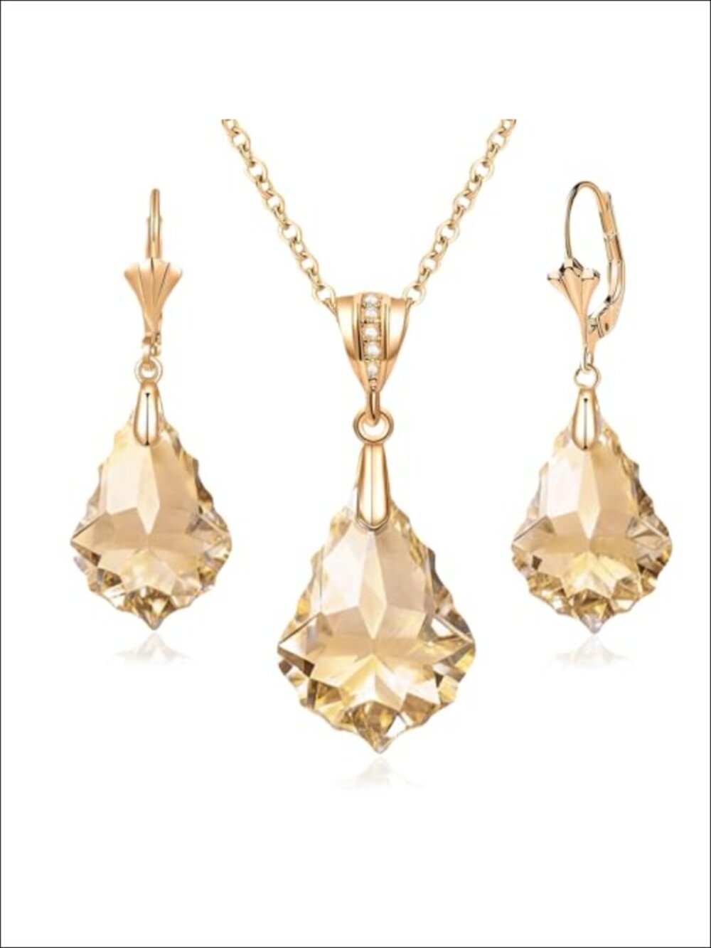 14K Gold Plated Austrian Crystal Baroque Pendant Necklace & Leverback Earrings